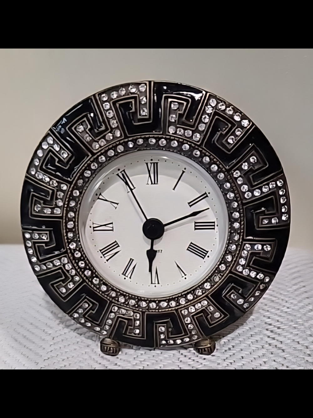 Elegant Art Deco 4" Black and Silver Crystal Accent Clock